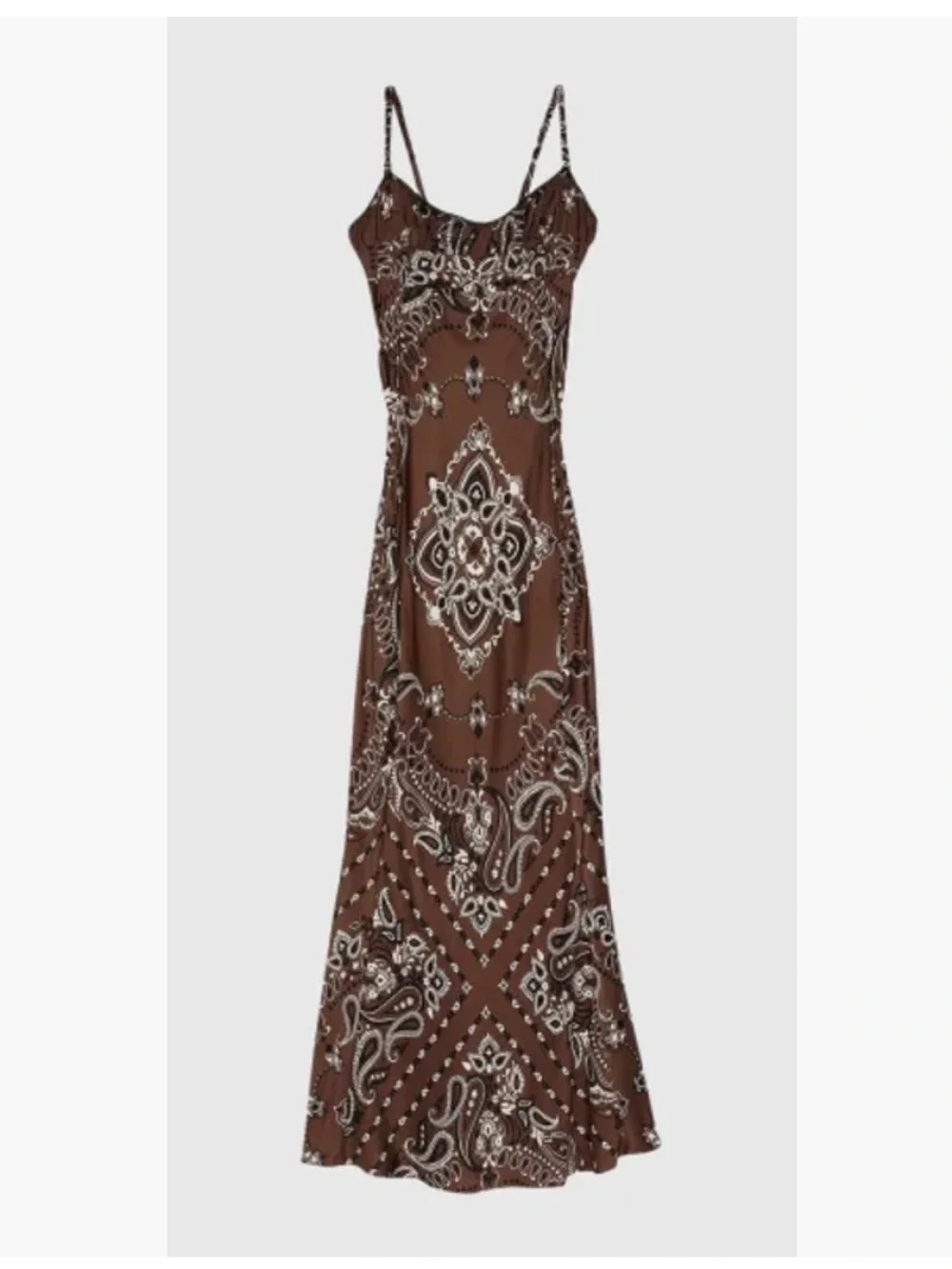 ๐ Camila Coelho Bandana Brown Paisley Slip Maxi Dress with Cream Accents - Picture 1 of 4